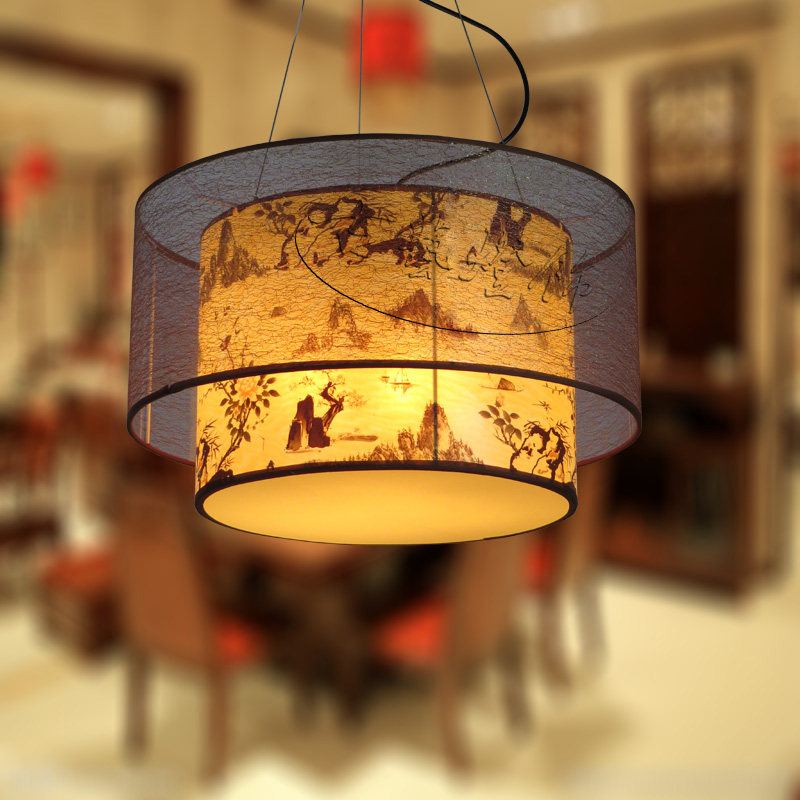 中式餐厅羊皮吊灯简约现代饭店灯笼过道玄关吊灯