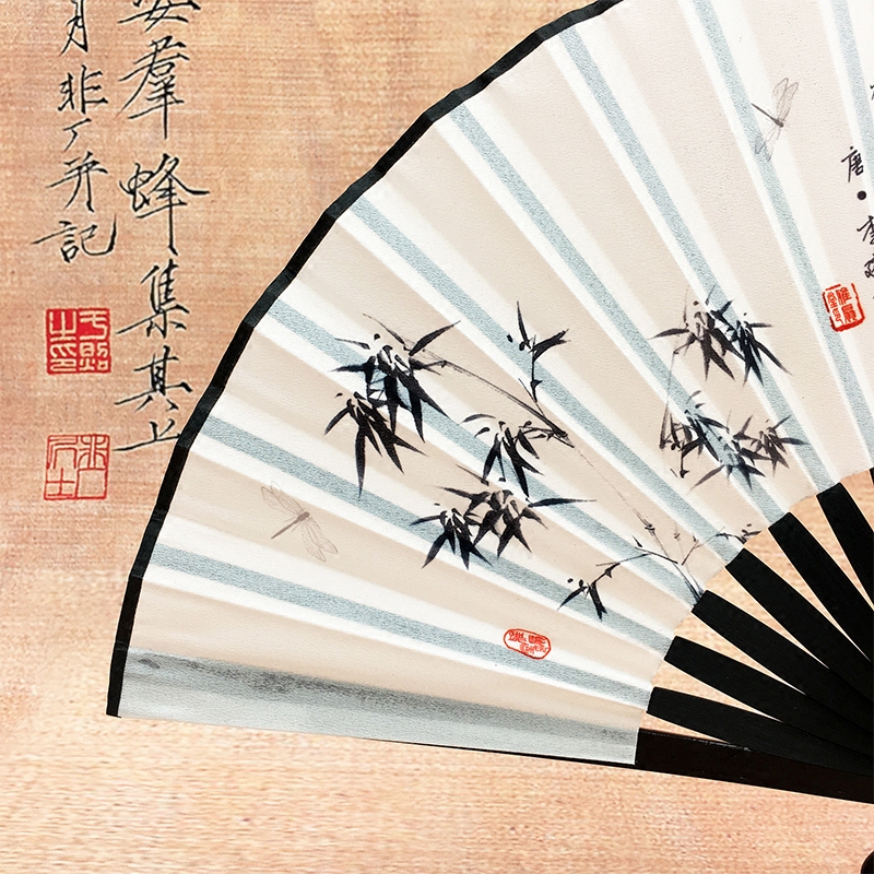 夏季古典水墨竹子折扇男士中国国风随身折叠扇子