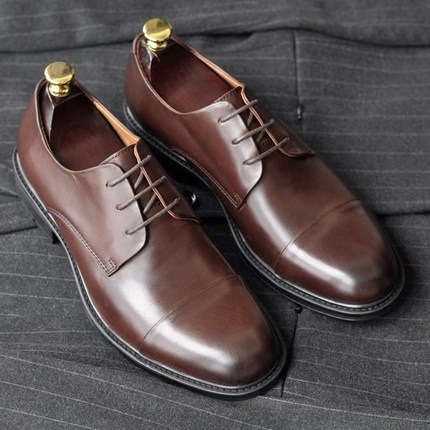手工真皮男士休闲圆头厚底牛皮鞋