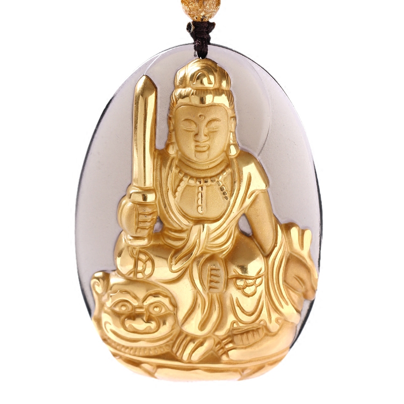 镀金冰种石文菩萨生肖属兔本命守护神吊坠男女项坠