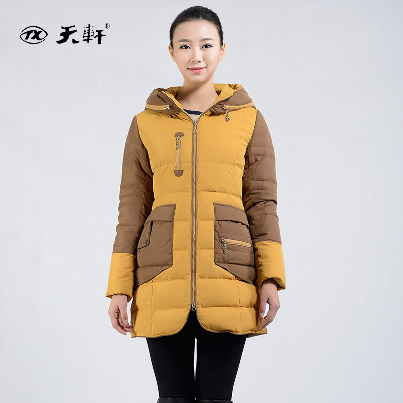 加厚天轩冬装新款女式羽绒服韩版修身中长连帽羽绒服