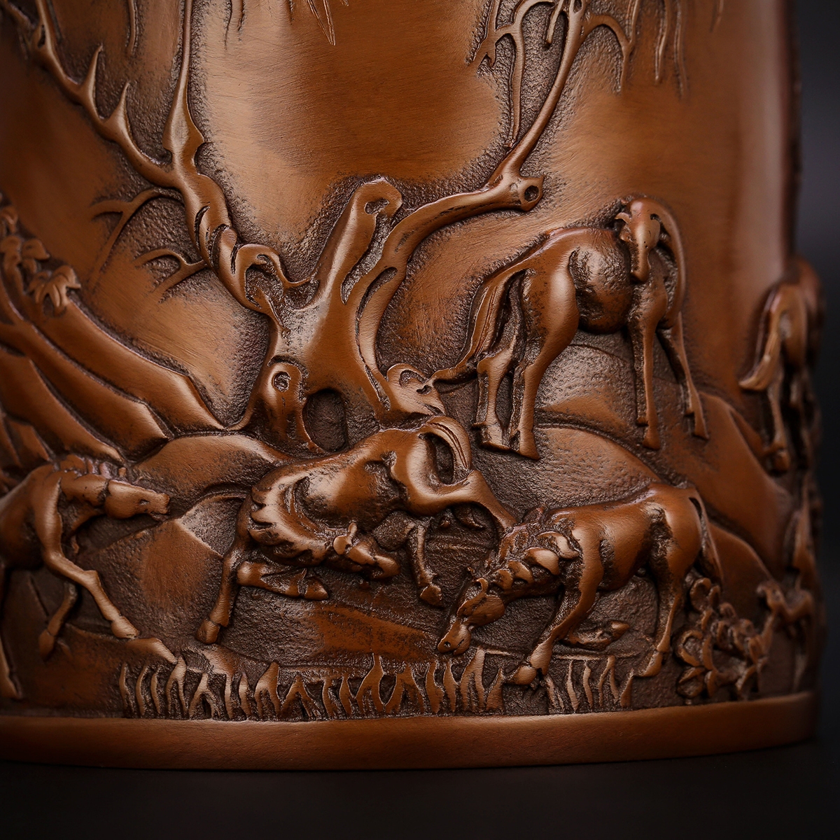 摆件匠泽铜魂纯铜浮雕笔筒摆设办公室桌面家居摆件