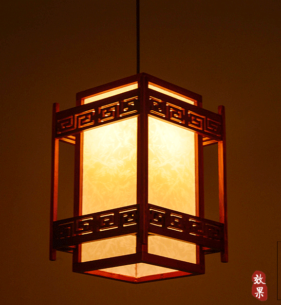 中式吊灯新款小木木艺仿古羊皮灯中茶楼过道客厅吊灯