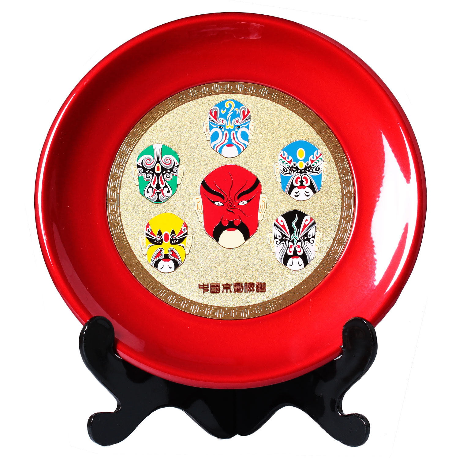 大号红色漆器脸谱圆盘摆件家居创意工艺品房间摆件