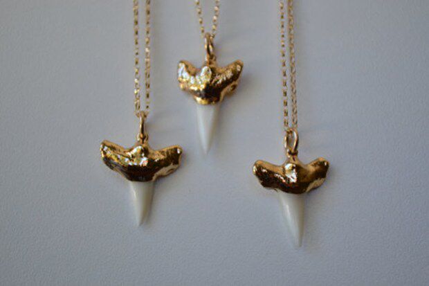 美国代购shark手作维多利亚鲨鱼牙齿万圣节个性金色项链