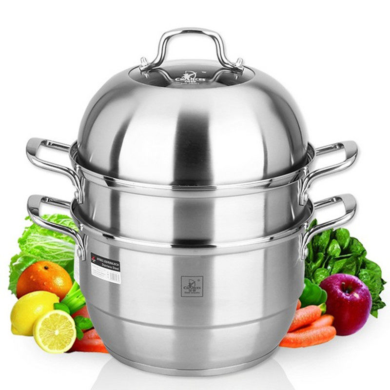 创壹食品品级不锈钢大锅三层二层蒸锅汤锅加厚蒸锅