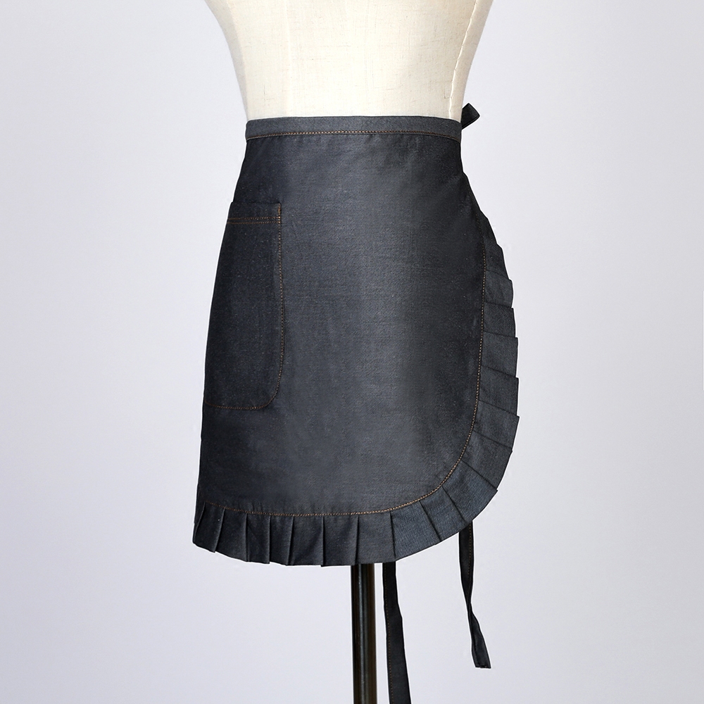 围裙牛仔半身半截围腰荷叶短款女韩版时尚咖啡厅围裙