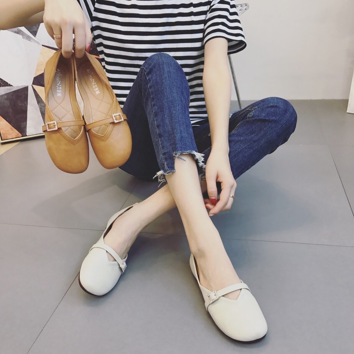 豆豆鞋女夏季2017新款韩版时尚百搭奶奶鞋学生平底鞋原宿豆豆鞋女