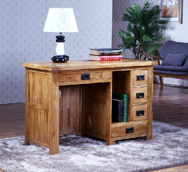 实木家具电脑桌白橡木橡木美式台式写字台书桌仿古田园电脑桌