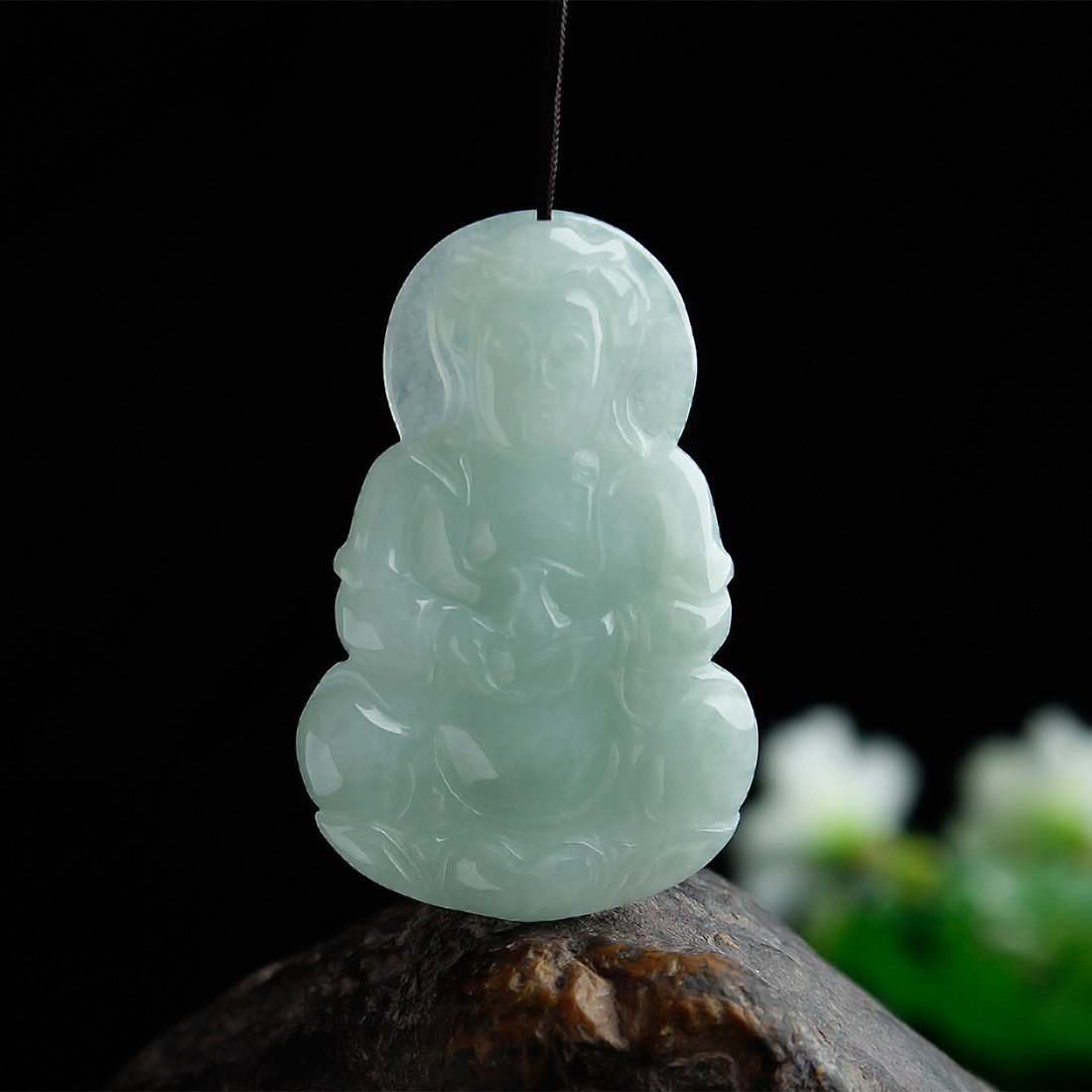 观音老坑淡绿翡翠莲花菩萨吊坠缅甸天然玉石颈饰