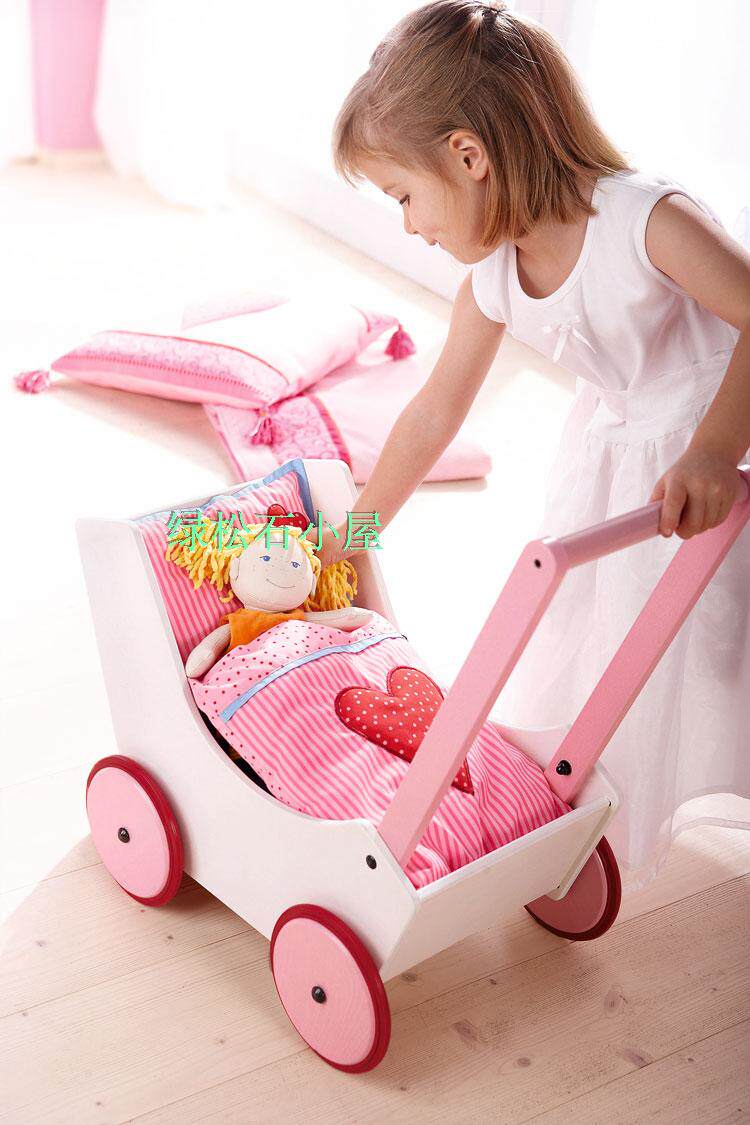 现货包邮德国进口haba哈芭桃娃娃推车女孩过家家手推学步玩具