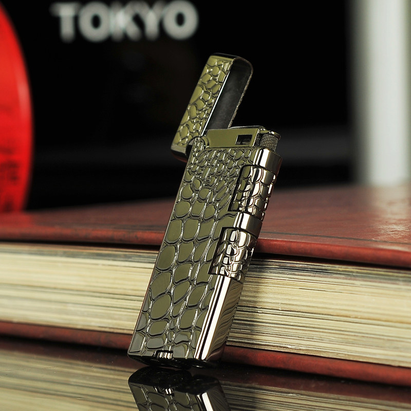 日本原装正品沙乐美打火机sarome火石擦轮镀黑鳄鱼充气打火机