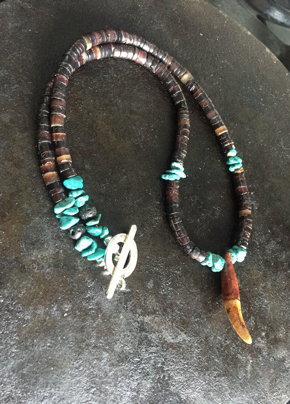 wolf墨西哥代购手作土著民族部落风格动物牙齿绿松石项链