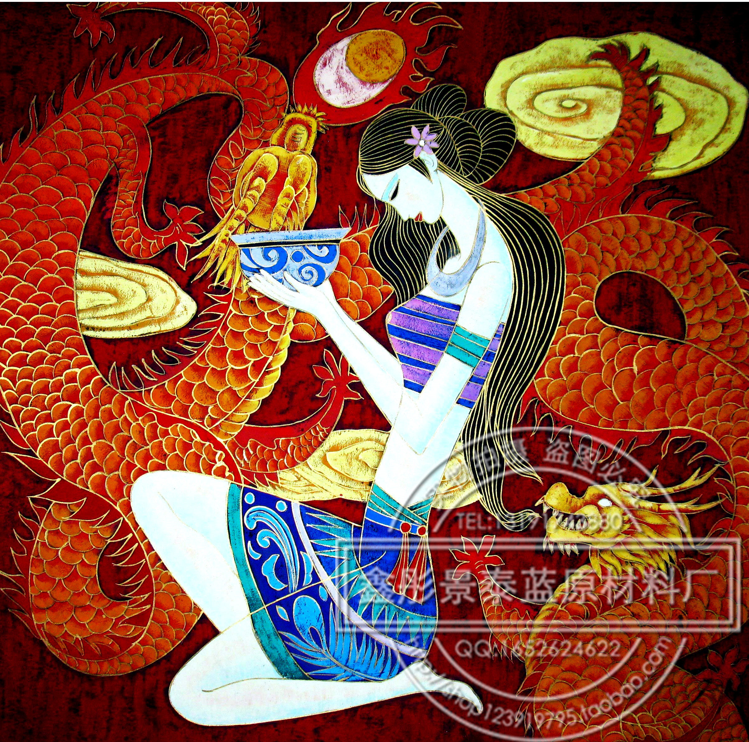 龙少女diy手工装饰画景泰蓝工艺丝彩金丝彩套装原材料现代装饰画