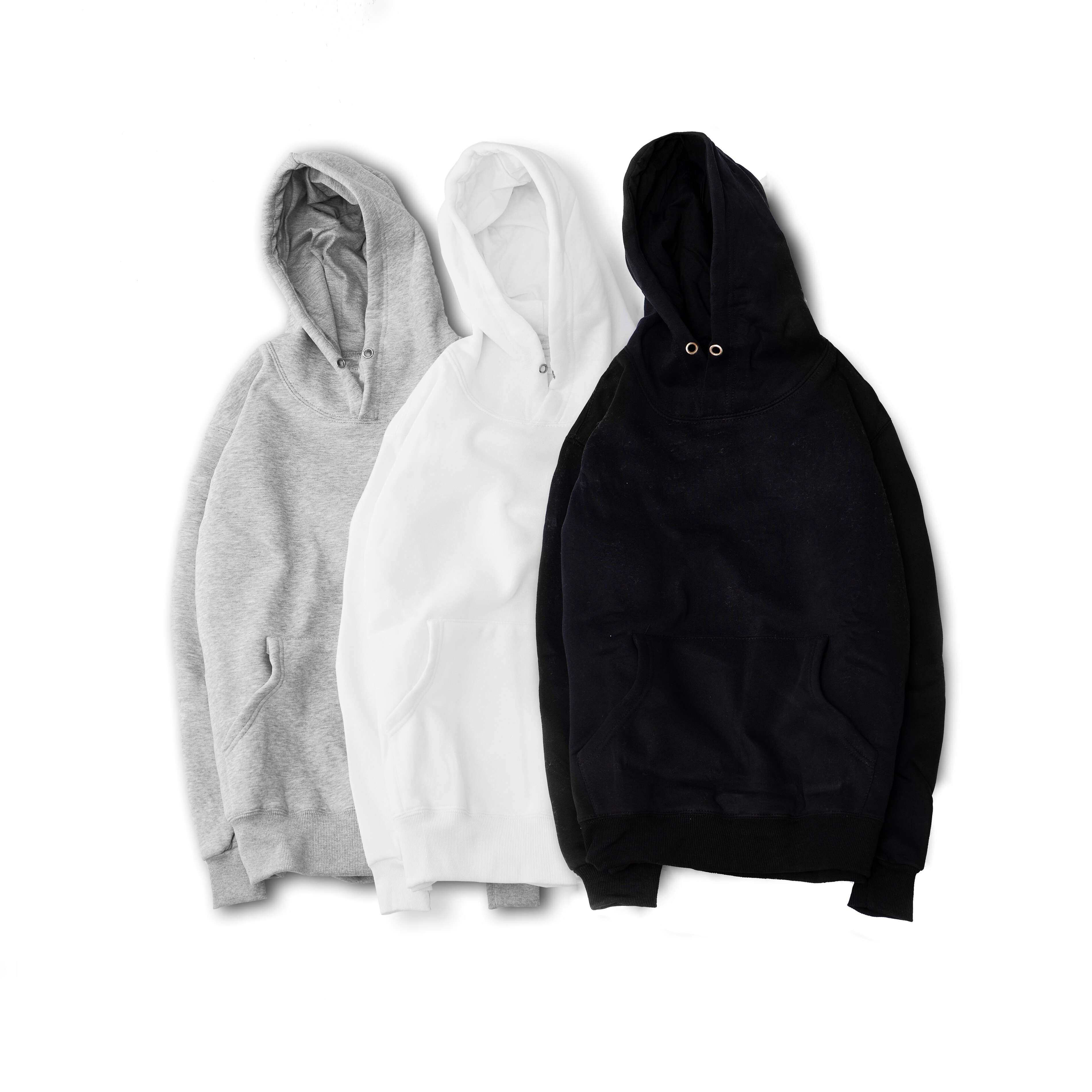 pureピュ纯色加绒无绳高品质帽衫黑白灰卫衣男女卫衣