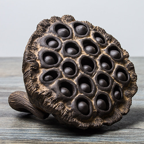 【拾趣阁】纯手工茶宠陶瓷茶玩粗陶茶宠紫砂莲子茶席摆件莲蓬茶宠-图1