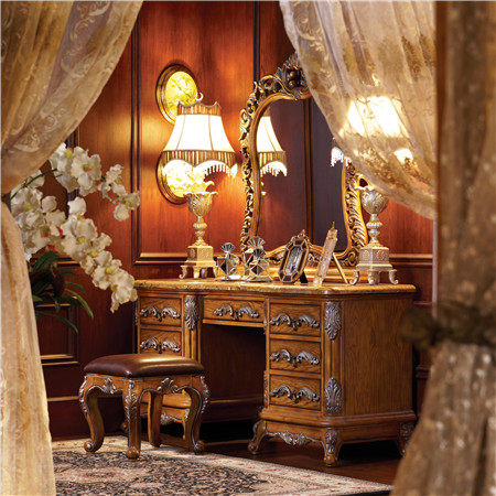 美式实木梳妆台雕花欧式梳妆别墅卧室化妆柜女梳妆台