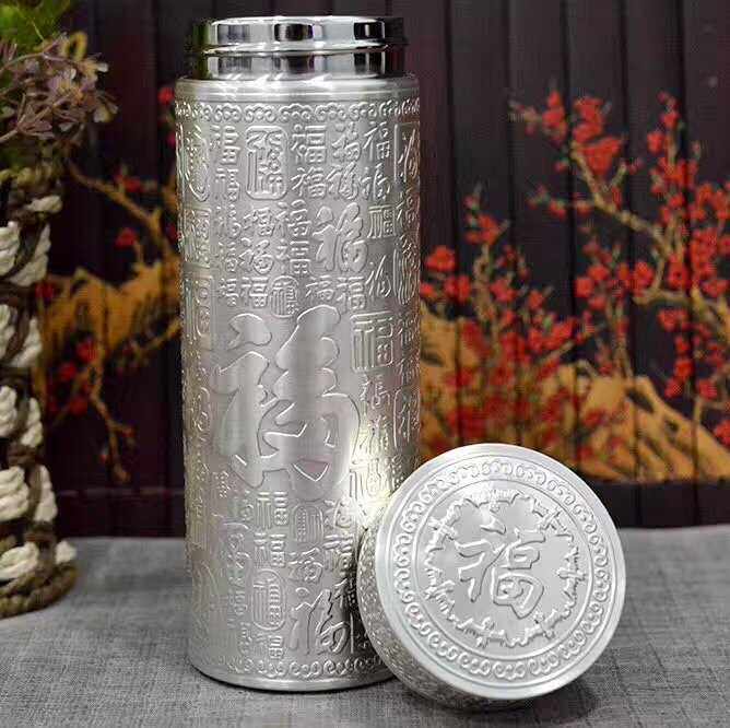 足银百福纯银保温杯内胆内外银杯保健杯银茶杯保温杯