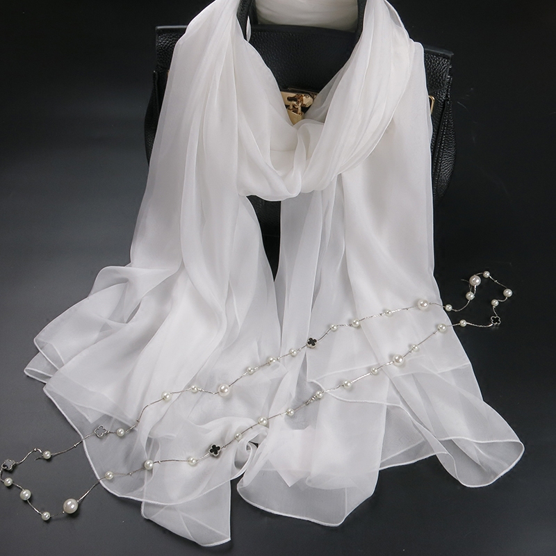 白色长款百搭两用桑蚕丝春秋丝巾 薇秋围巾/丝巾/披肩