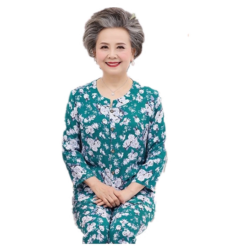 中老年人夏装女妈妈棉绸套装奶奶绵绸两件套老太太夏季开衫衣服