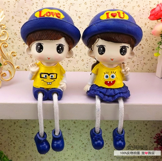 卡通情侣娃娃吊脚公仔礼品摆件家居房间客厅隔板婚房装饰吊脚娃娃