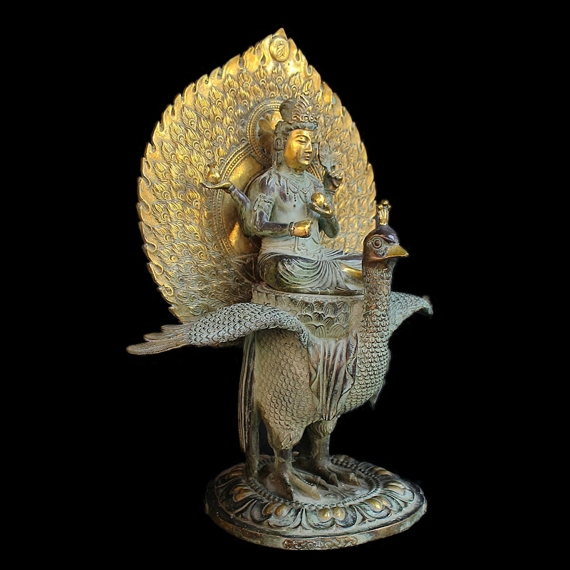 孔雀明王仿古青铜器大明纯铜佛母家居装饰工艺品摆件摆件