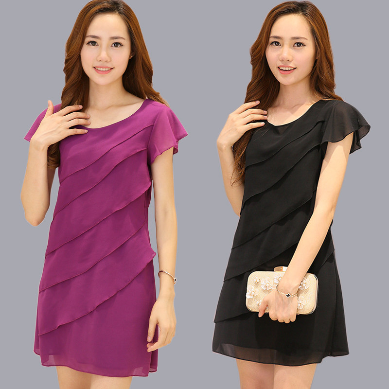 200斤妹妹肥大码女夏装雪纺连衣裙中长款胖mm大码连衣裙