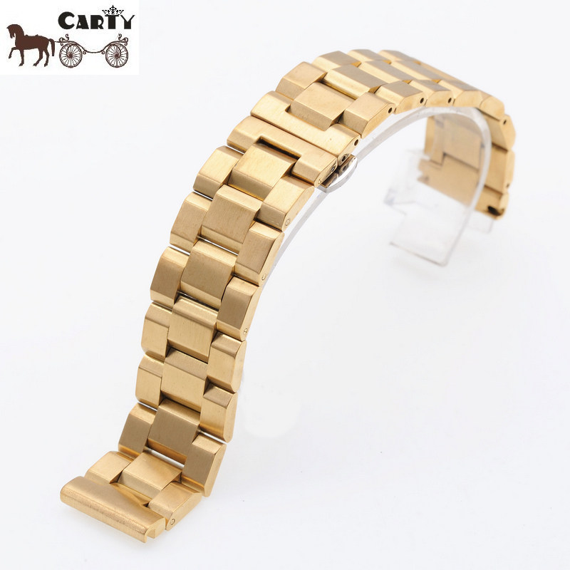 carty表带代用西铁城卡西欧表链黑钢玫瑰金色22mm配件