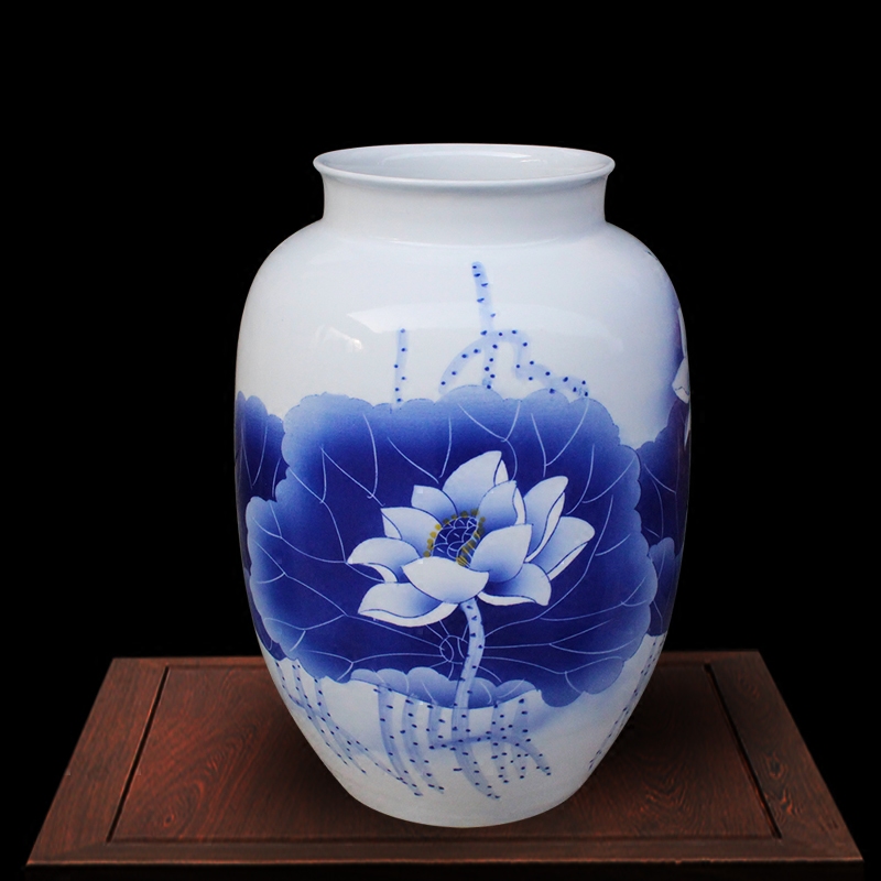 花瓶景德镇陶瓷中式青花瓷荷花陶瓷摆件客厅书房装饰花瓶