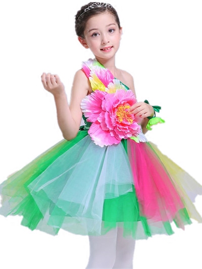 新款花仙子舞蹈演出服牡丹花蓬蓬公主开场表演儿童民族服装