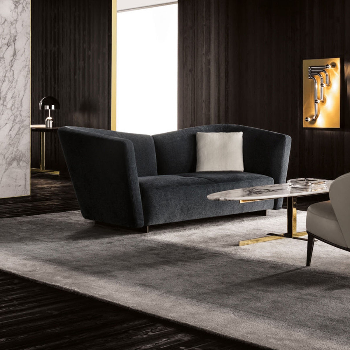 意式三人时尚弧形创意客厅真皮沙发意大利minottiseymour布艺沙发