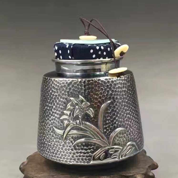 纯银茶叶罐足银手工复古茶叶储蓄罐防潮防霉家用茶叶罐