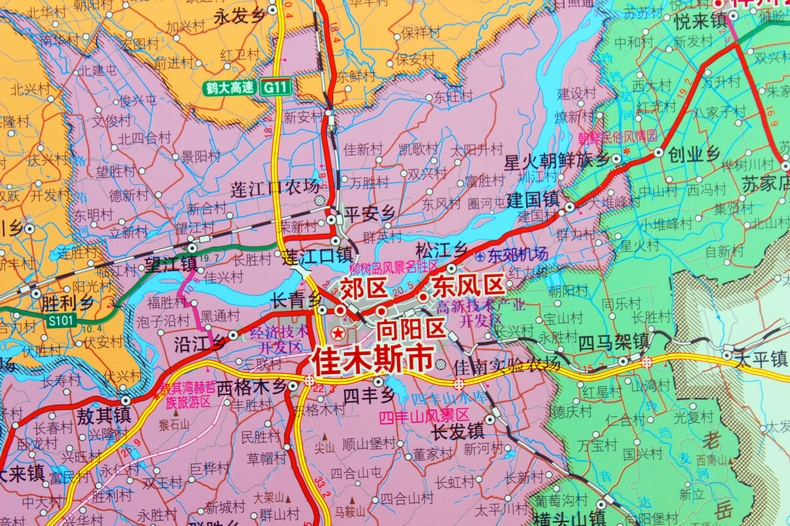 2019佳木斯市地图挂图黑龙江省佳木斯交通图佳木斯市政区图141米大