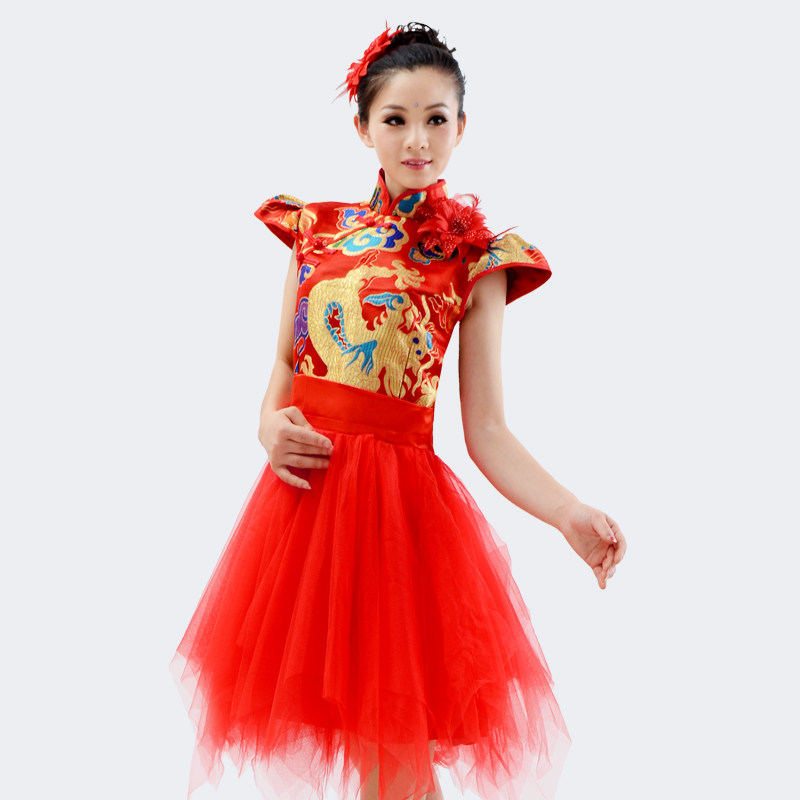 快板演出服现代民族民族舞舞蹈表演打鼓服女纱裙民族服装