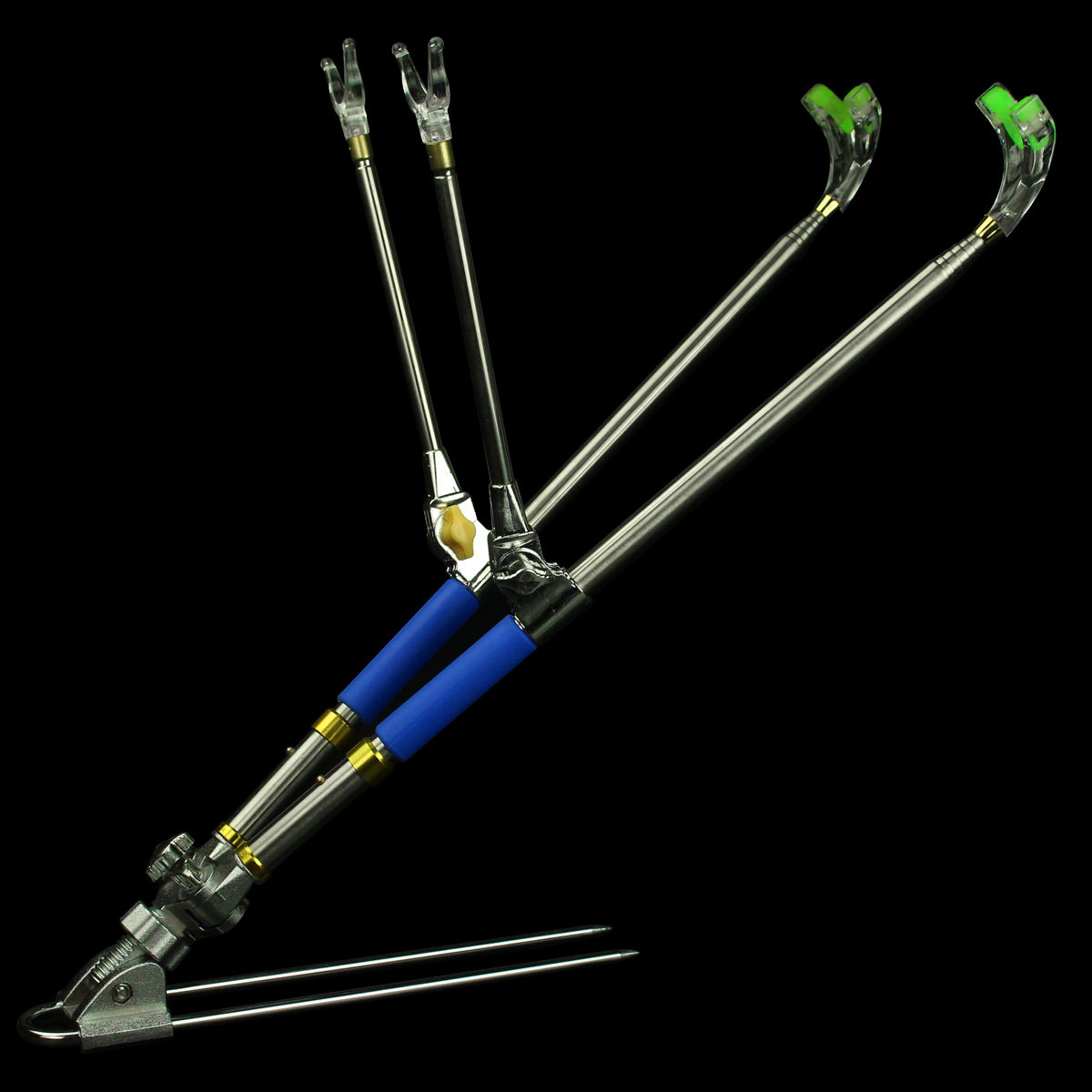 不锈钢钓鱼支架双炮台地插鱼竿钓箱钓椅杆架手竿架支架