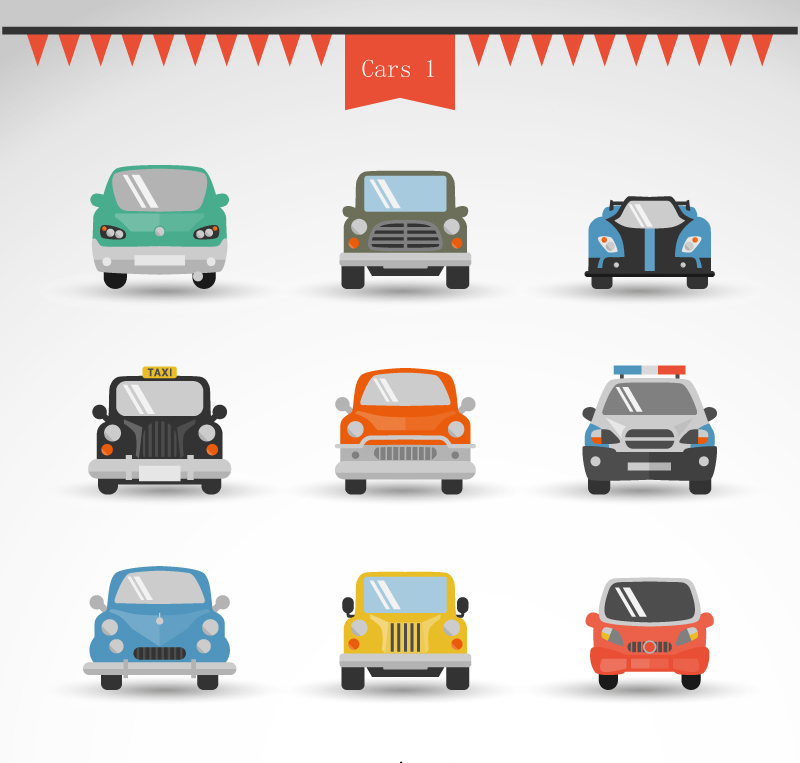 卡通车辆ai矢量素材9款可爱复古汽车交通设计素材