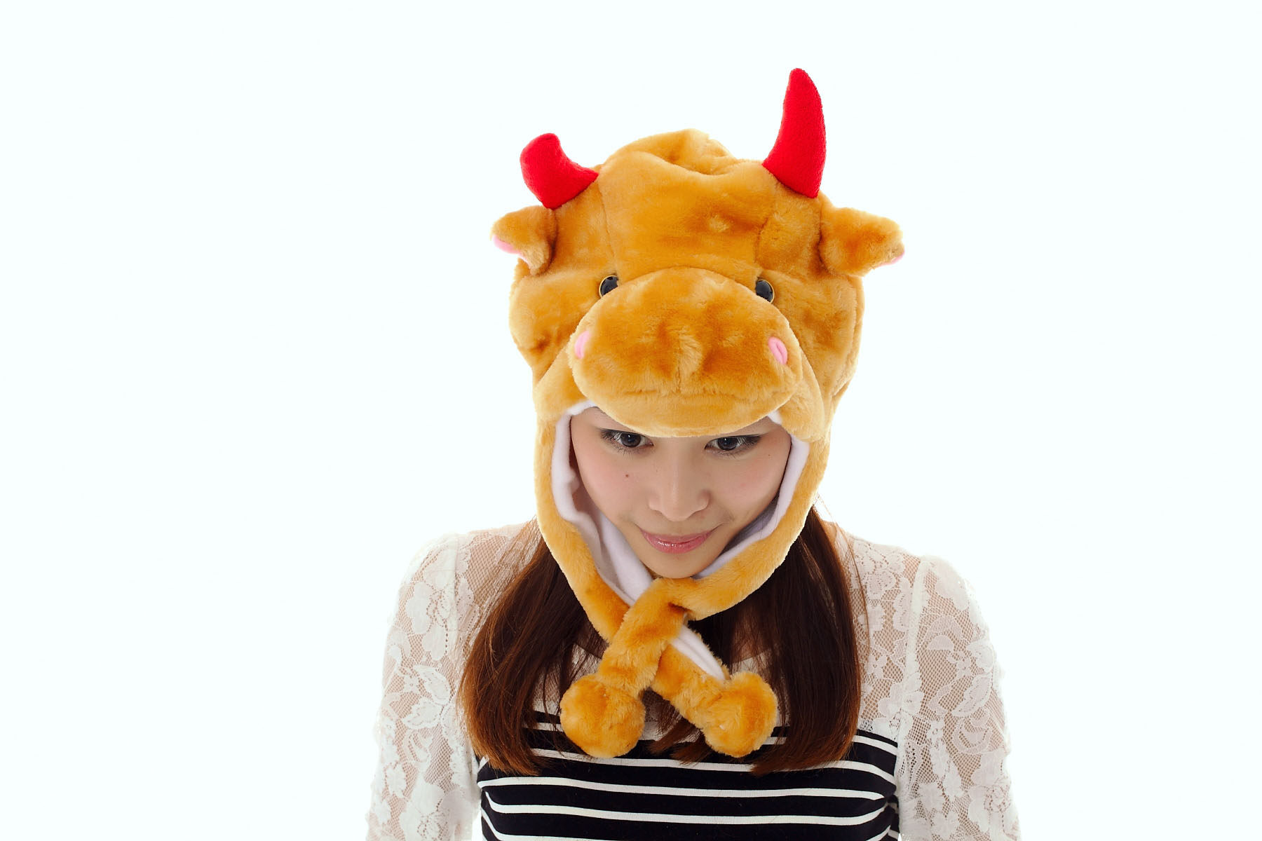 短款帽子厂家直销红角棕牛卡通动物冬天保暖帽子