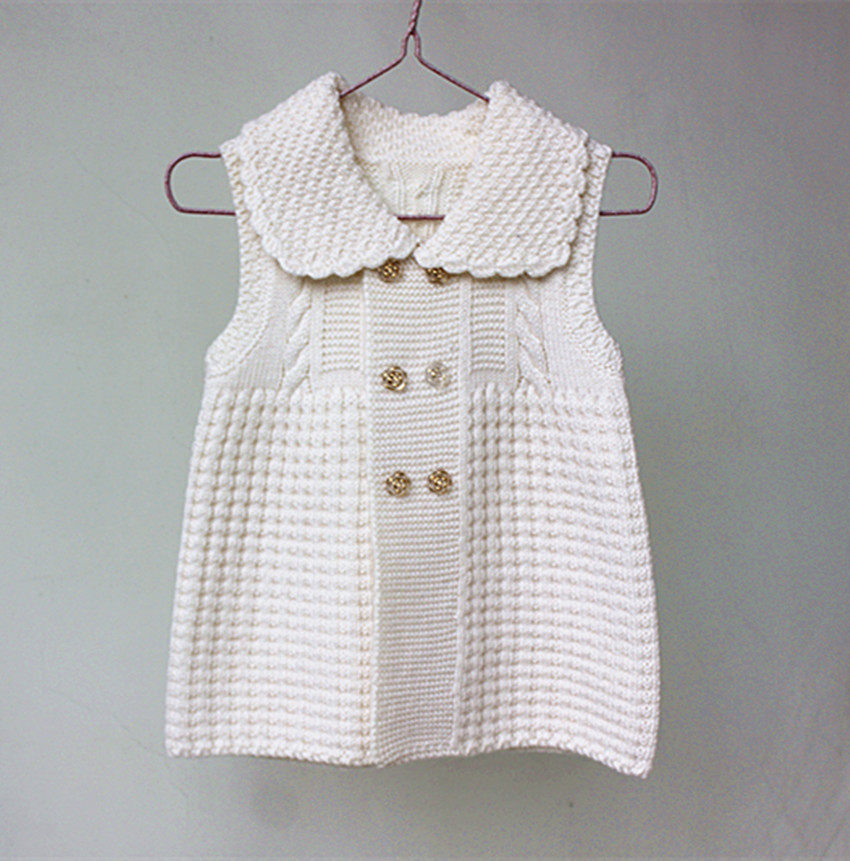 背心毛衣手工编织女童毛线宝宝翻领双排扣手毛衣