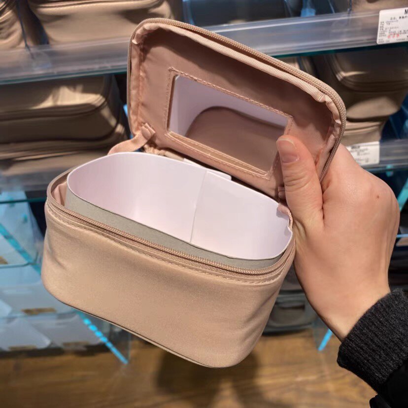 化妆包现货日本muji无印良品聚酯纤维宽口平面平面化化妆包