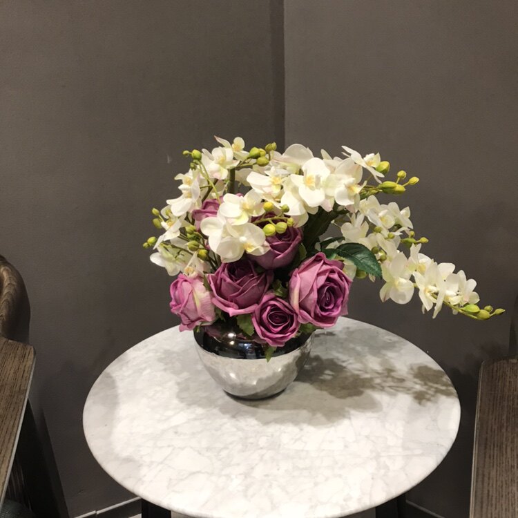 仿真套装手感花艺银色陶瓷花瓶配花家居装饰样板仿真花