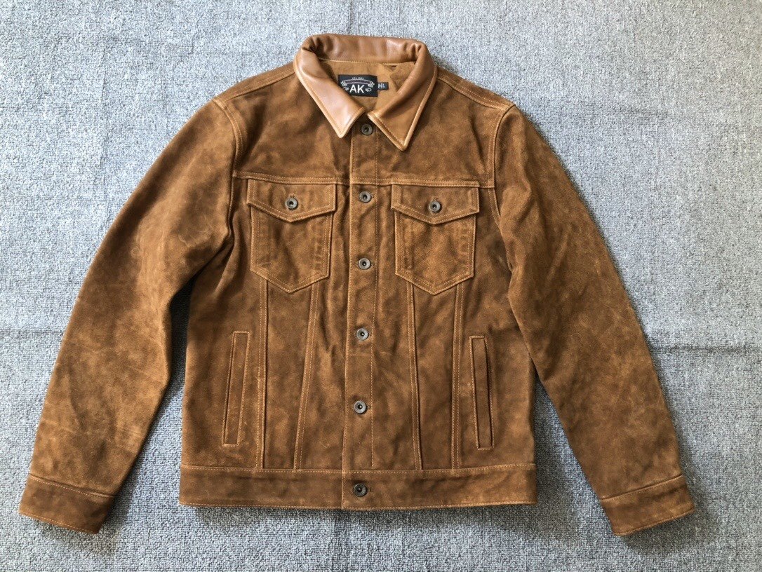 德普rrl风翻毛皮牛仔经典皮夹克复古美式西部皮衣