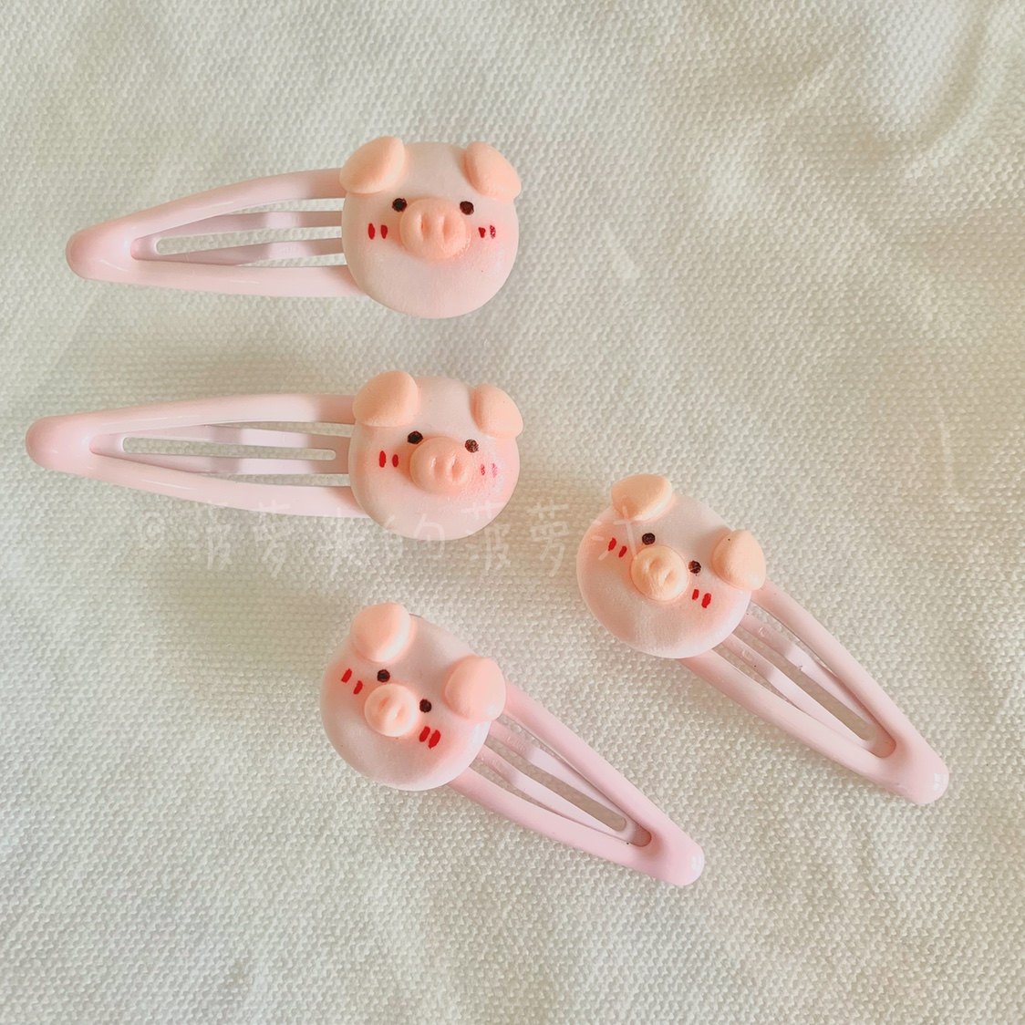 粘土手工发夹可爱水蜜桃猪边刘海粉嫩少女小众发饰