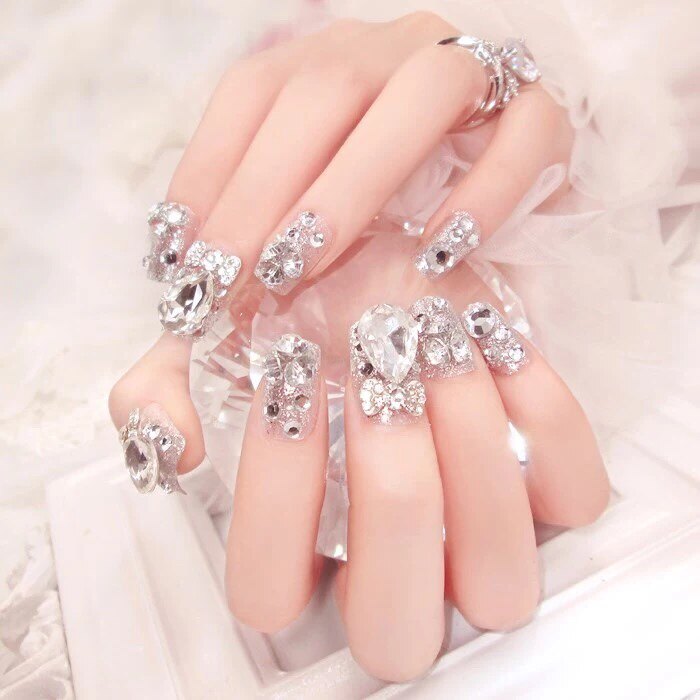 手指指甲贴片奢华华满钻中长方可拆卸成品穿戴美甲工具