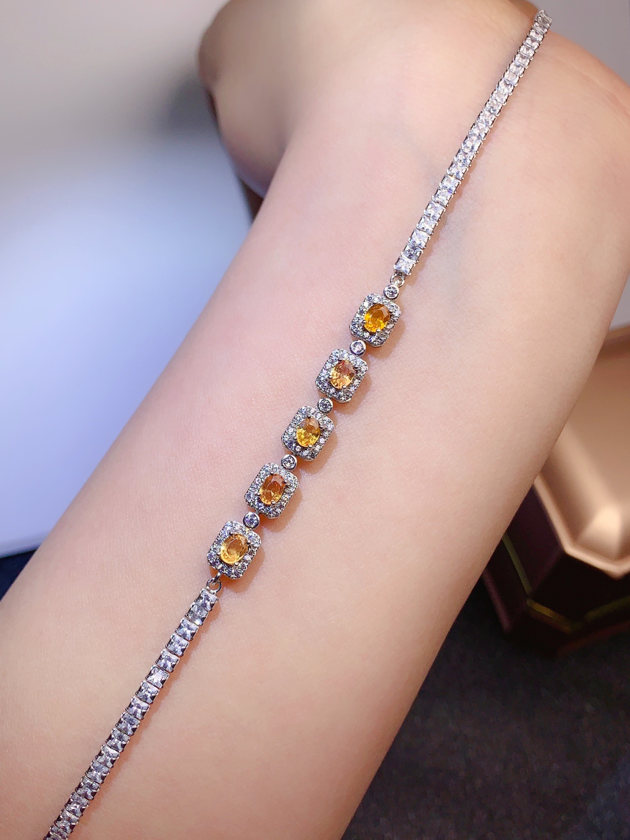 特惠s925银镶天然水晶手链主石4mm小清新手链手饰