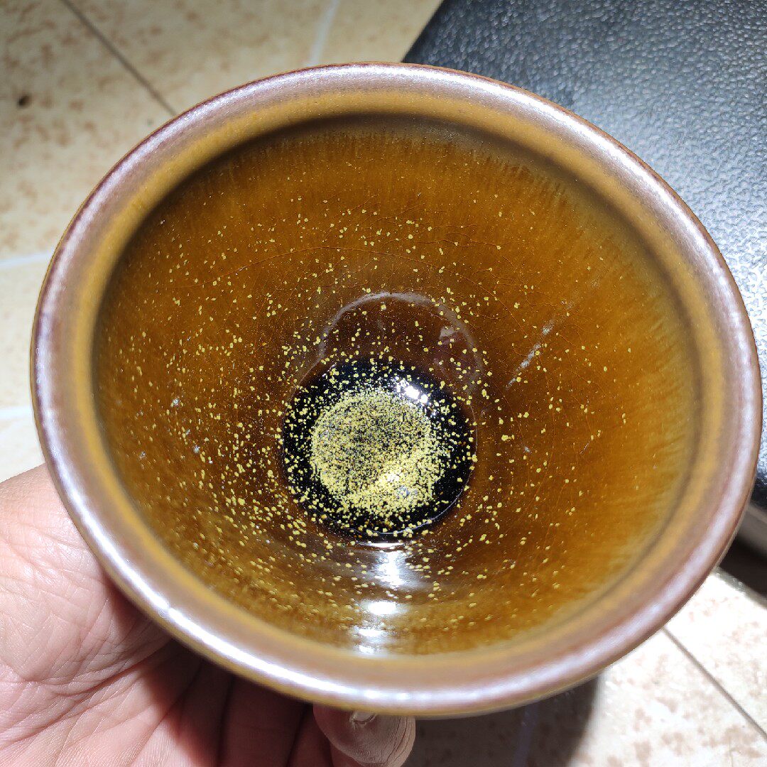 龙窑柴烧建盏束口花月夜将军杯器型黄色铁锈兔毫茶杯