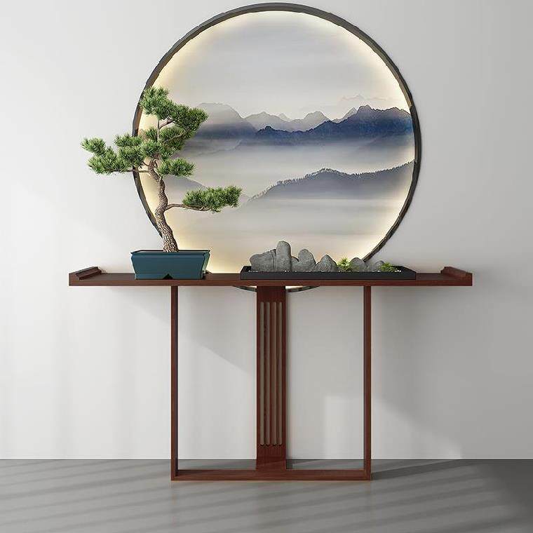 禅意窄桌神案竹制创意摆件供桌玄关瑞景中式玄关台