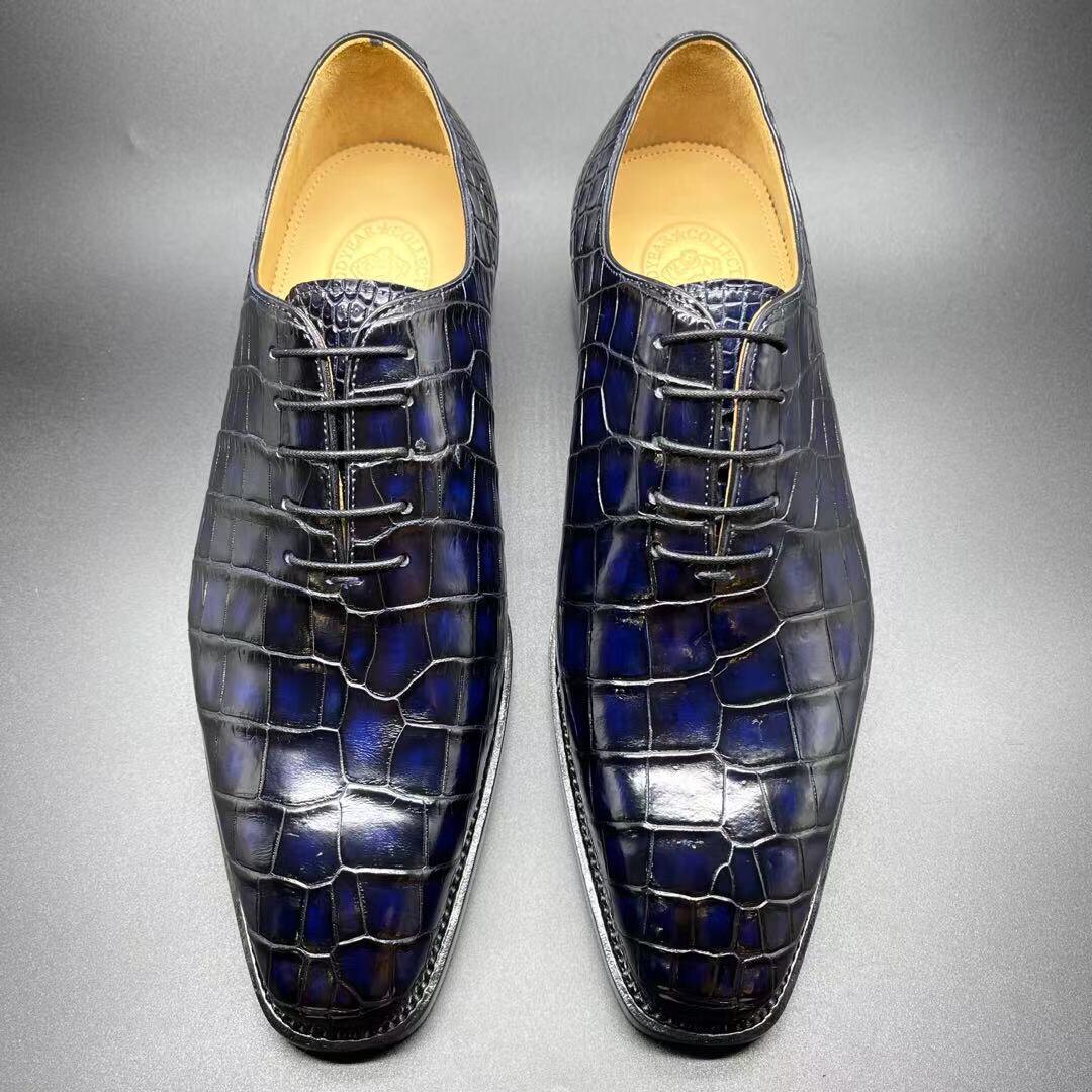 定做意大利鳄鱼皮皮皮鞋高端精品擦色复古皮底正装皮鞋