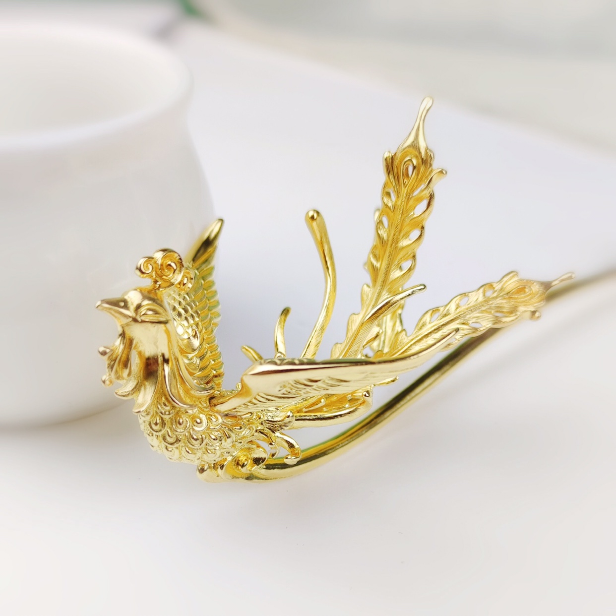 凤簪听白白手原创纯银24k金凤凰汉服盘发头饰发饰