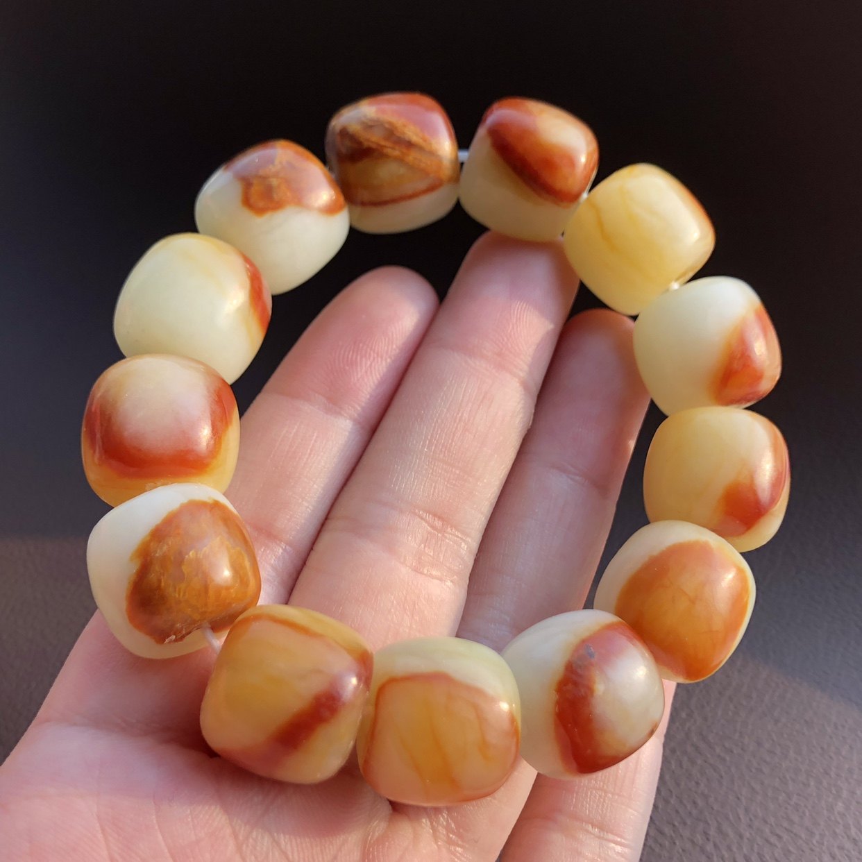 天然岫玉花玉精美美白红俏色桶珠手链鸿运当头男女其他