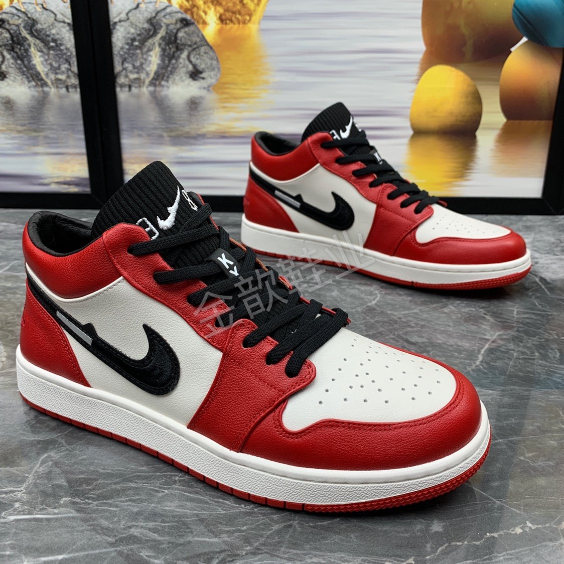 真皮男鞋春季新款aj潮流头层牛皮空军一号软底高帮鞋